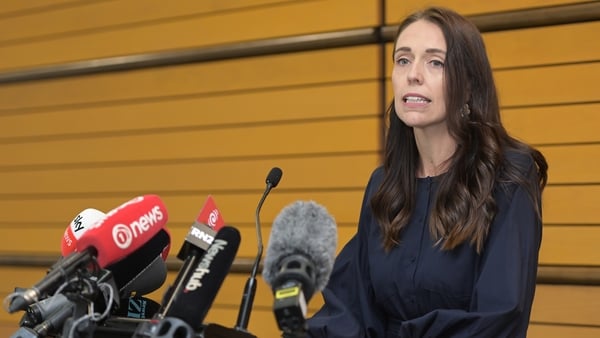 New Zealand Prime Minister Jacinda Ardern announces her resignation at the War Memorial Centre in Napier
