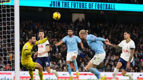 Erling Haaland heads home Man City's second goal