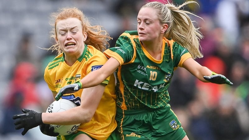 Donegal's Evelyn McGinley (L) in action against Megan Thynne of Meath during last year's the Division 1 final