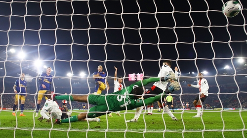 Joelinton scores the only goal of the game past Republic of Ireland and Southampton keeper Gavin Bazunu