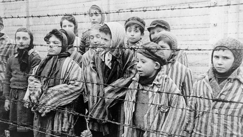 Survivors at the Auschwitz concentration camp, which was liberated by the Red Army in January 1945