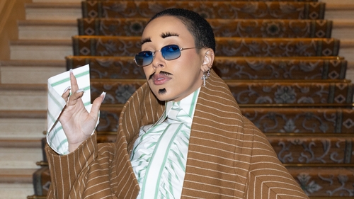 The look was seemingly inspired by comments about an outfit the rapper wore earlier in the week, featuring shaved eyebrows. Photo: Getty