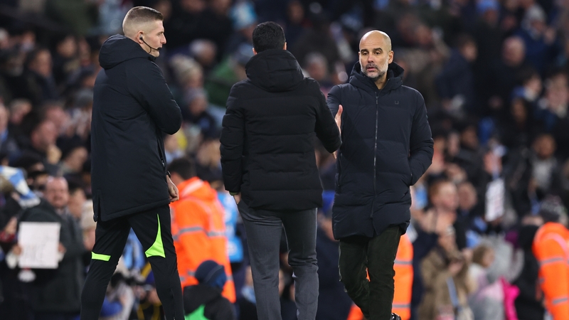 Mikel Arteta shakes hands with Pep Guardiola after the FA Cup fixture