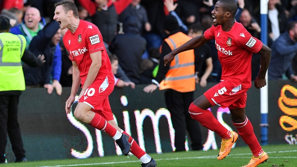 Paul Mullin of Wrexham celebrates