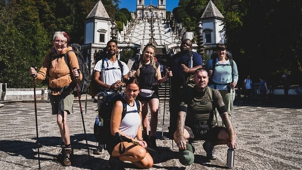 Shane Lynch (front right) with his fellow pilgrims