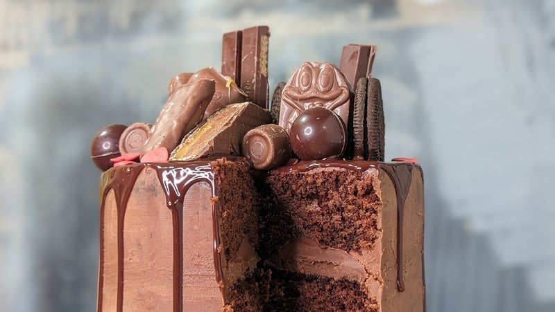 Una Leonard's chocolate fudge cake with chocolate drip