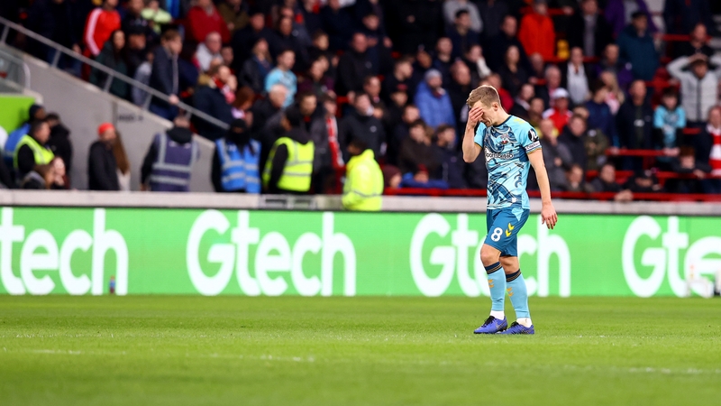 Southampton's James Ward-Prowse reacts to the defeat against Brentford