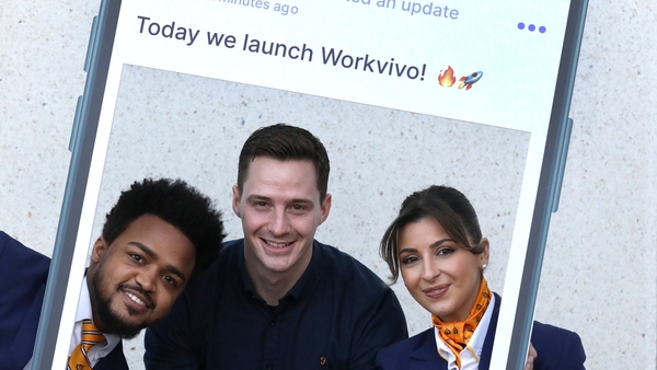 Antero Carlos Lubrano Varela junior, Ryanair Cabin Crew; Michael Ward, Sales Director at Workvivo and Mariana Fernandes Cardosa Bidarra, Ryanair Cabin Crew