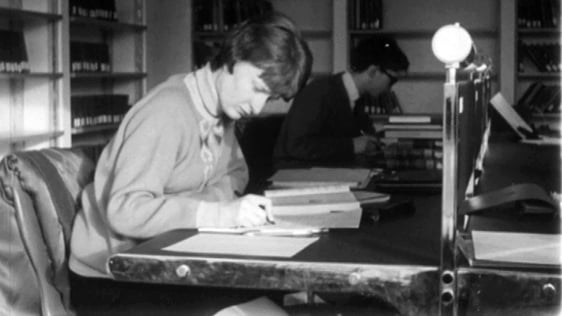 Student in the Berkeley Library at Trinity College Dublin, 1968.