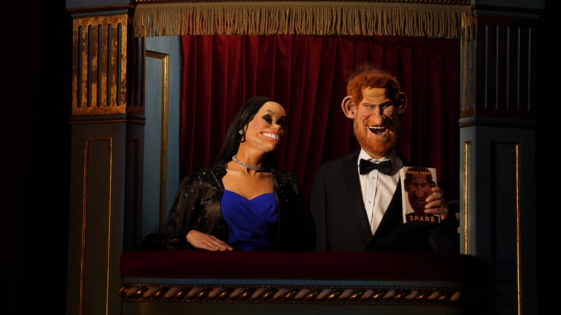 The puppets of the Duke and Duchess of Sussex performing at the world premiere of Idiots Assemble: Spitting Image Saves the World, at the Birmingham Rep Theatre. Picture: PA