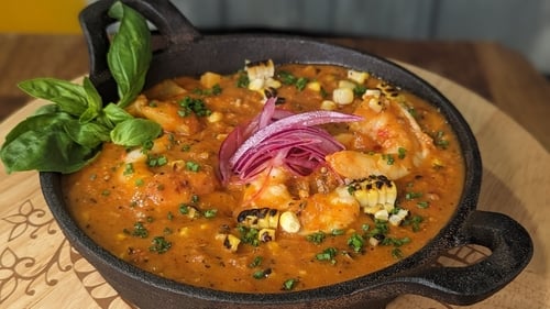 Nico Reynolds' prawn locro.