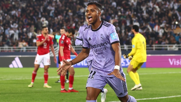 Rodrygo celebrates scoring Real Madrid's third goal