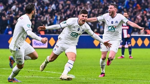 Ruslan Malinovskyi celebrates scoring Marseille's winner