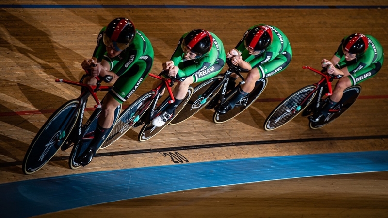 Ireland set a new record in the team pursuit in in Grenchen (Drew Kaplan Photography)