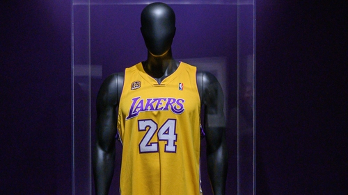 Kobe Bryant's jersey on display at Sotheby's auction house in New York