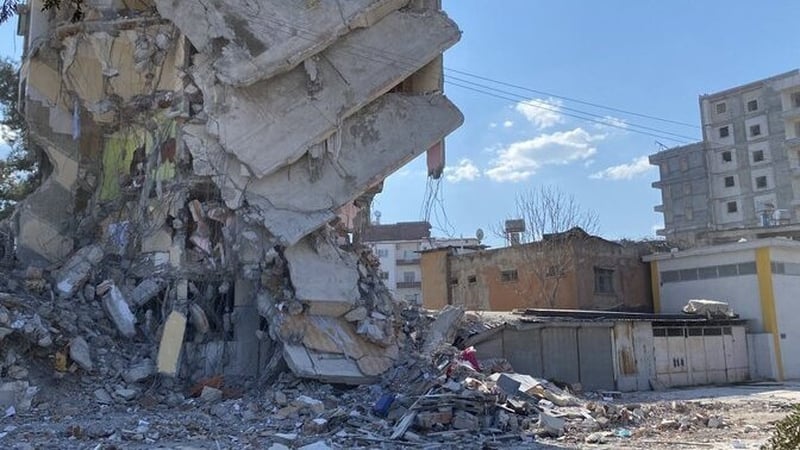 One of several mangled buildings in Osmaniye after Monday's earthquake