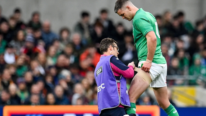 Johnny Sexton tried to play on after the initial injury but was replaced in the 48th minute