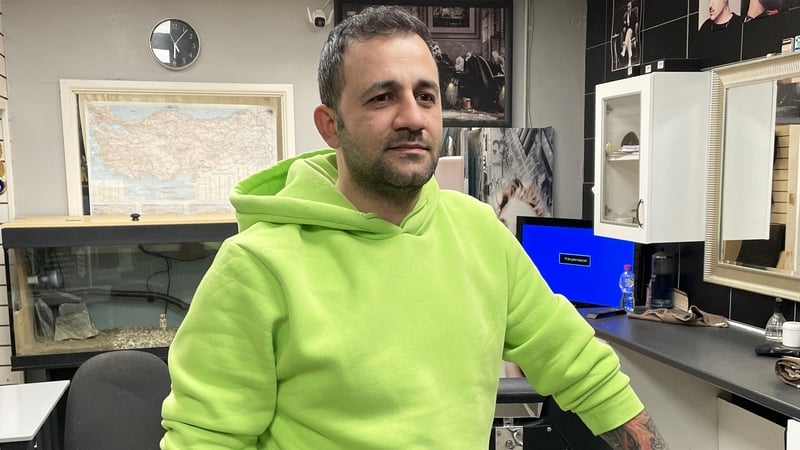 Engin Calar who runs a barber shop business in Carrickfergus, Co Antrim lost 5 family members in the quake