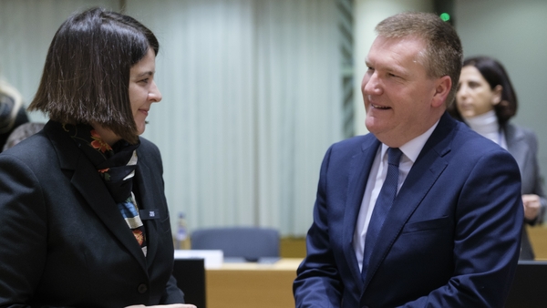 Michael McGrath, seen here with Lithuanian Finance Minister Gintare Skaiste, is in Brussels for a meeting of EU finance ministers