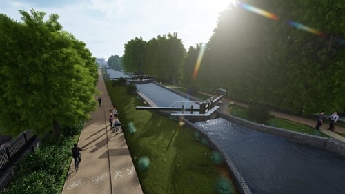 An artists impression of phase three of the Royal Canal Greenway from North Strand to Phibsborough
