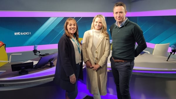 Evelyn is pictured in studio with Susan and Gordon.
