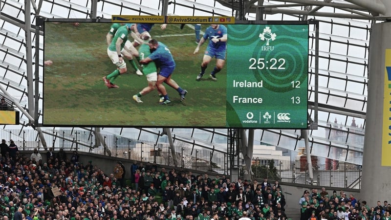 Wayne Barnes and his officials discuss Uini Atonio's dangerous tackle on Rob Herring