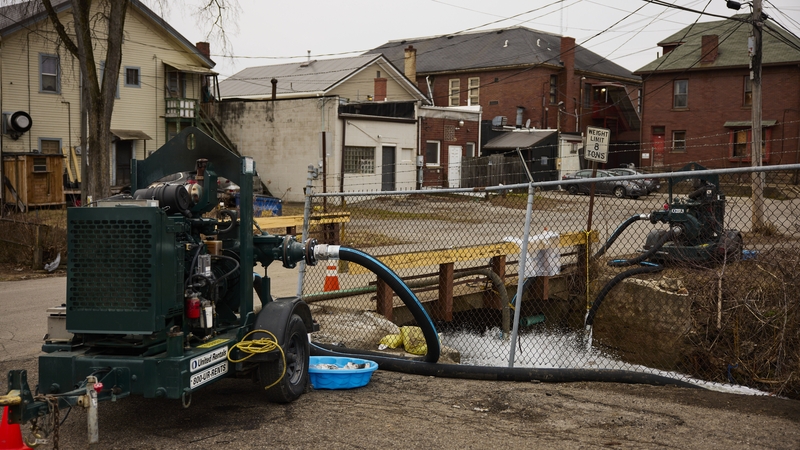 Water is pumped into a creek for aeration