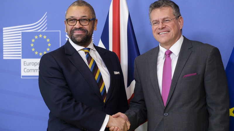 British Foreign Secretary James Cleverly and the European Commission's Maroš Šefčovič in Brussels last month