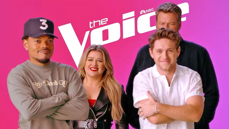 (L-R) Coaches Chance the Rapper, Kelly Clarkson, Niall Horan, and Blake Shelton - The new series of The Voice US premieres on 6 March