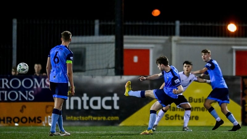 Ciaran Behan scores his 77th-minute eqauliser at Oriel Park