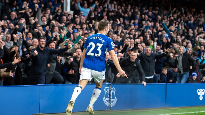 Seamus Coleman celebrates his goal against Leeds United