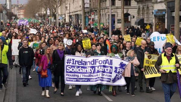 Marchers at the Ireland for All anti-racism rally in Dublin in February 2023. "We we need to be very careful about the language that we use. Language can be weaponised, it can instil, it can motivate people to do all sorts of things" Photo: PA