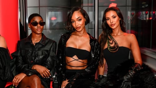 Eva Apio, Jourdan Dunn and Maya Jama attend the David Koma AW23 show during London Fashion Week