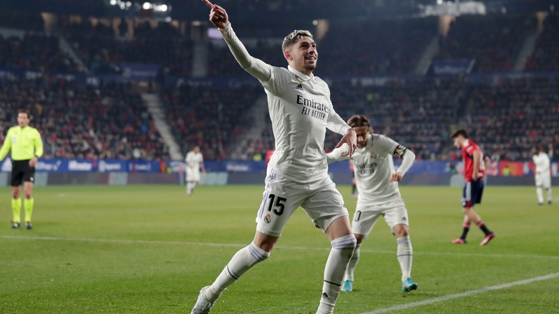 Fede Valverde celebrates making it 2-0 for Real Madrid against Osasuna