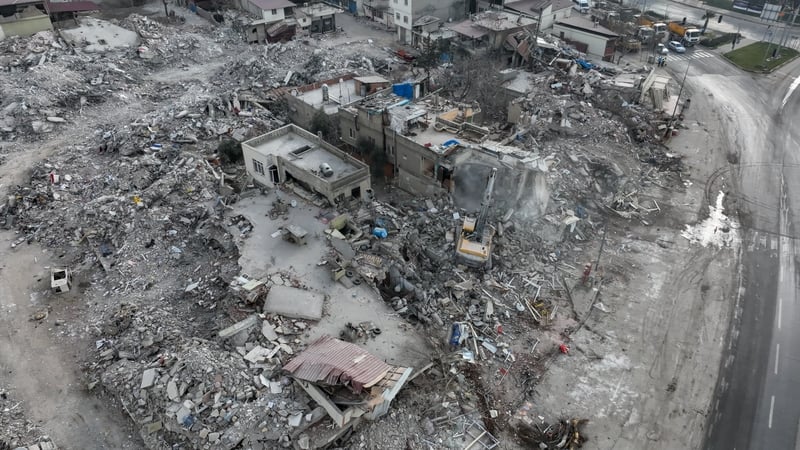 Collapsed buildings in Gaziantep, Turkey
