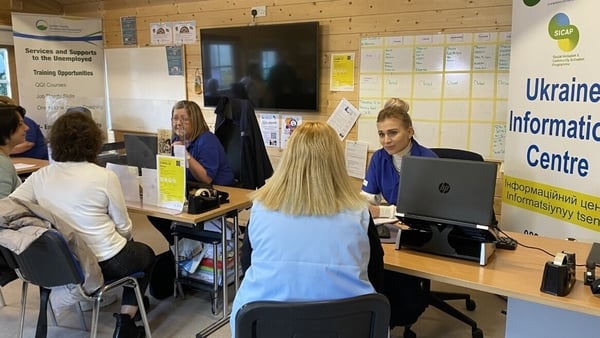 Olena Turkenych (right) at work at the Ukraine Information Centre in Co Carlow