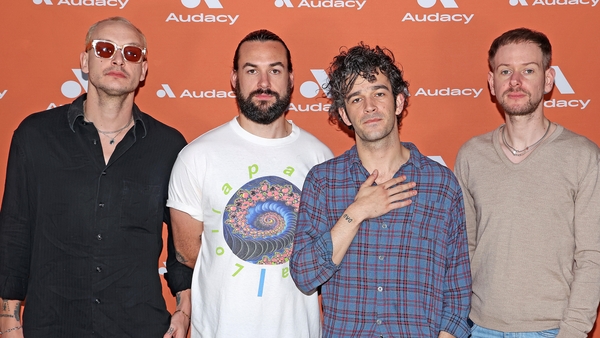 (l-r) George Daniel, Ross MacDonald, Matthew Healy, and Adam Hann of The 1975