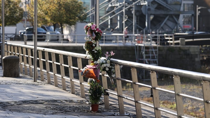 Floral tributes to Urantsetseg Tserendorj near the CHQ building in Dublin