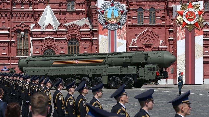 A Russian nuclear missile is paraded along Red Square in Moscow in June 2020 (file image)