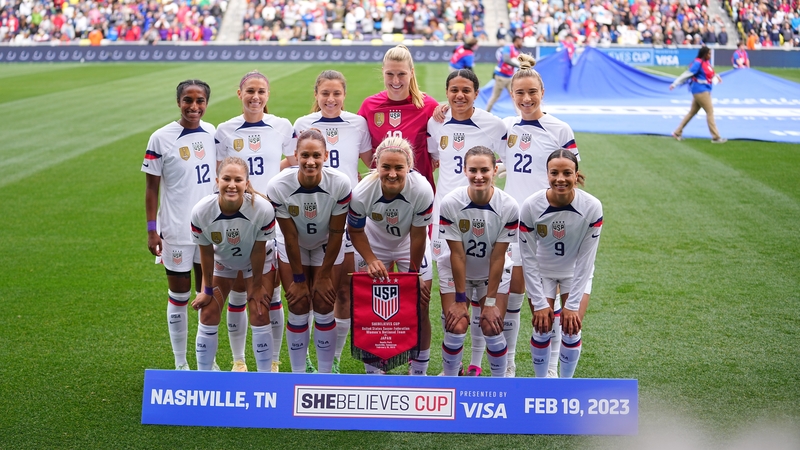 The USA pose for a team photo before their game against Japan at the SheBelieves Cup last Sunday