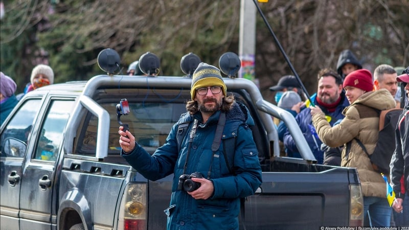 Oleksiy Ladyka, a journalist with The Kramatorsk Post newspaper reporting on a pro-Ukraine rally in the city (All pics courtesy Oleksiy Ladyka)
