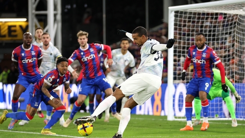 Joel Matip has a shot on the Palace goal