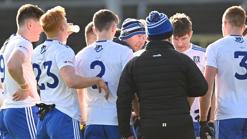 Vinny Corey speaking to his charges after the win over Roscommon