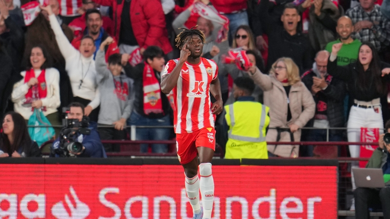 El Bilal Toure celebrates his goal for Almeria