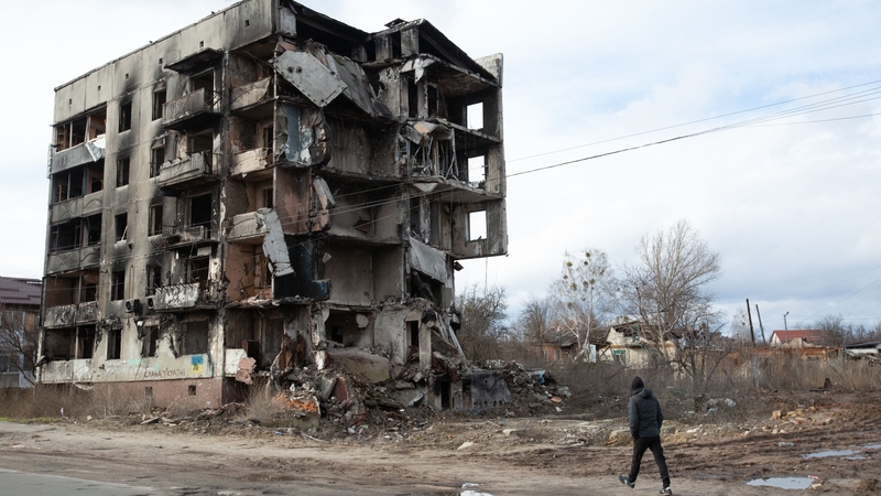 A destroyed residential building in the town of Borodyanka, Kyiv