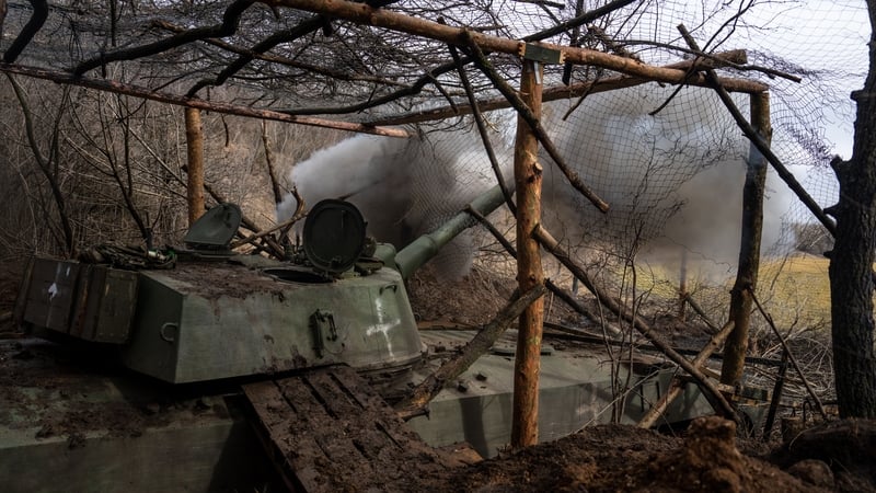 Ukrainian servicemen of the 80th Brigade fire at targets from a mobile howitzer outside of Bakhmut yesterday