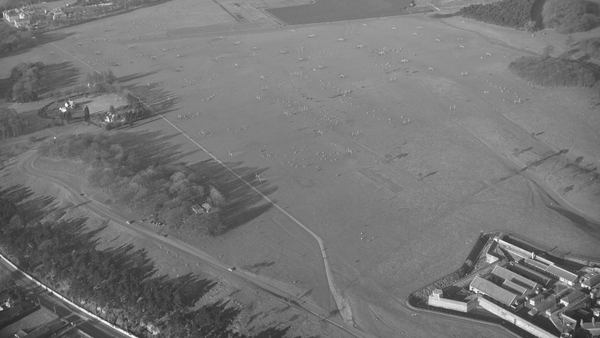 Is there a doctor in the house? An aerial view of a soccer match in the Fifteen Acres in Dublin's Phoenix Park in the 1950s. Photo: Alexander Campbell "Monkey" Morgan; Morgan Aerial Photographic Collection; National Library Of Ireland