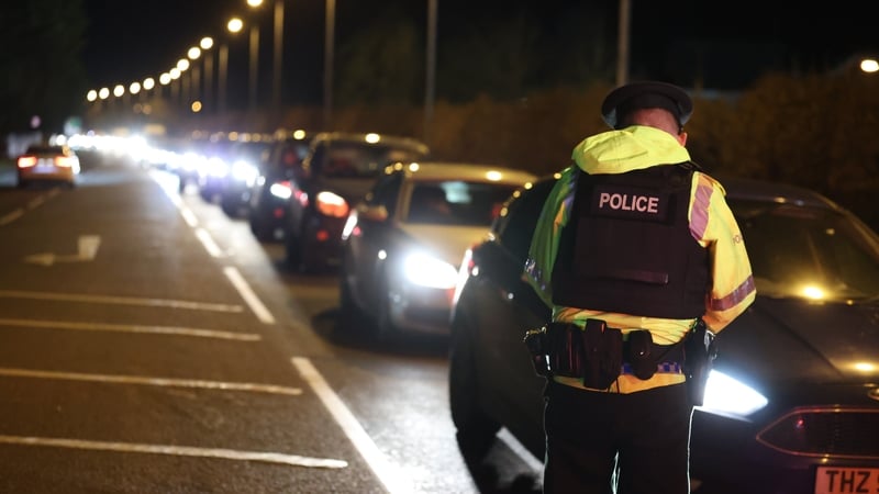 Police handing out leaflets to motorists in Omagh tonight