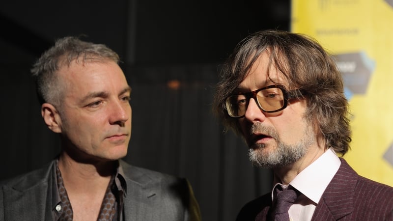 Steve Mackey (left) and Jarvis Cocker attend the PULP premiere during the 2014 SXSW Music, Film + Interactive Festival at Austin Convention Center in Austin, Texas. (Photo by Mindy Best/Getty Images for SXSW)