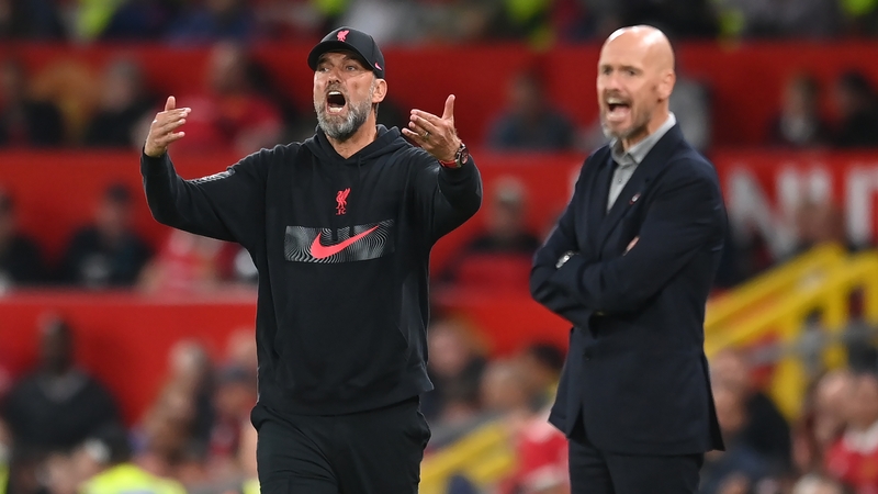Liverpool manager Jurgen Klopp (L) and Manchester United boss Erik ten Hag could both see new arrivals tomorrow